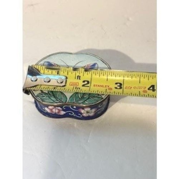 Vintage Butterfly Trinket Keepsake Box Cobalt Blue Enamel Cloisonne Storage - Picture 11 of 14